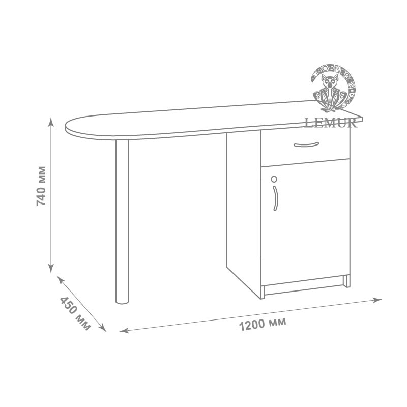 Схема маникюрного стола с тумбой и размерами